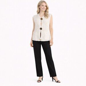 2/$30 ZARA White Knit Medium Sleeveless Cardigan Vest W/ Gold Buttons & Pockets